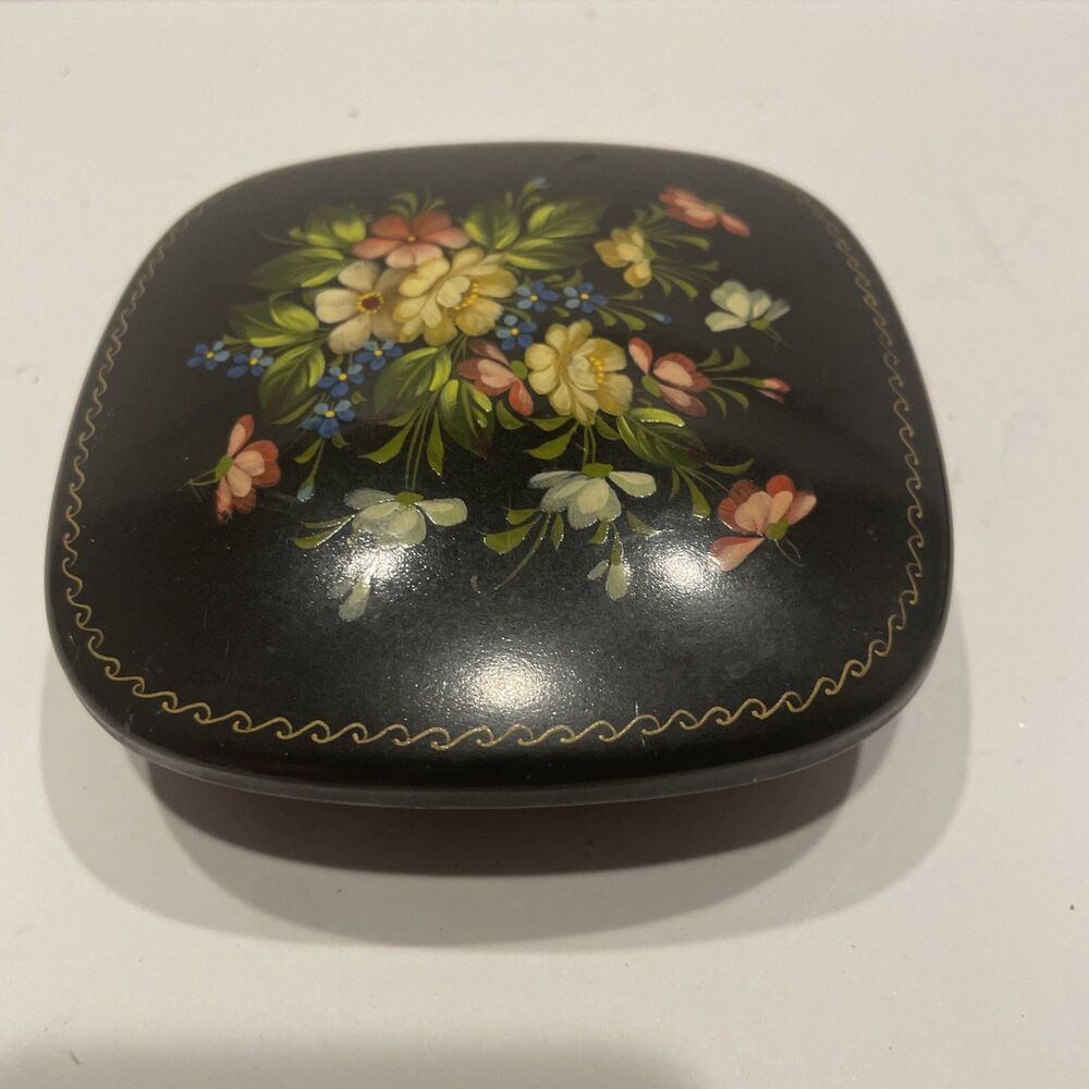 Asian Inspired 4” Square Trinket Box Red Interior Felt Lined.